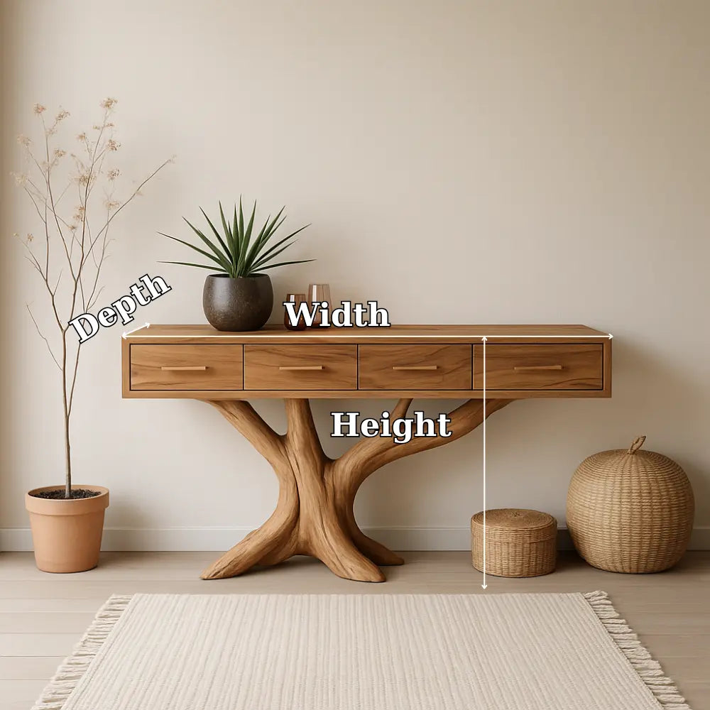 Handcrafted Solid Wood Console Table with Branch-Inspired Base – Modern Organic Entryway Decor Kitchnce