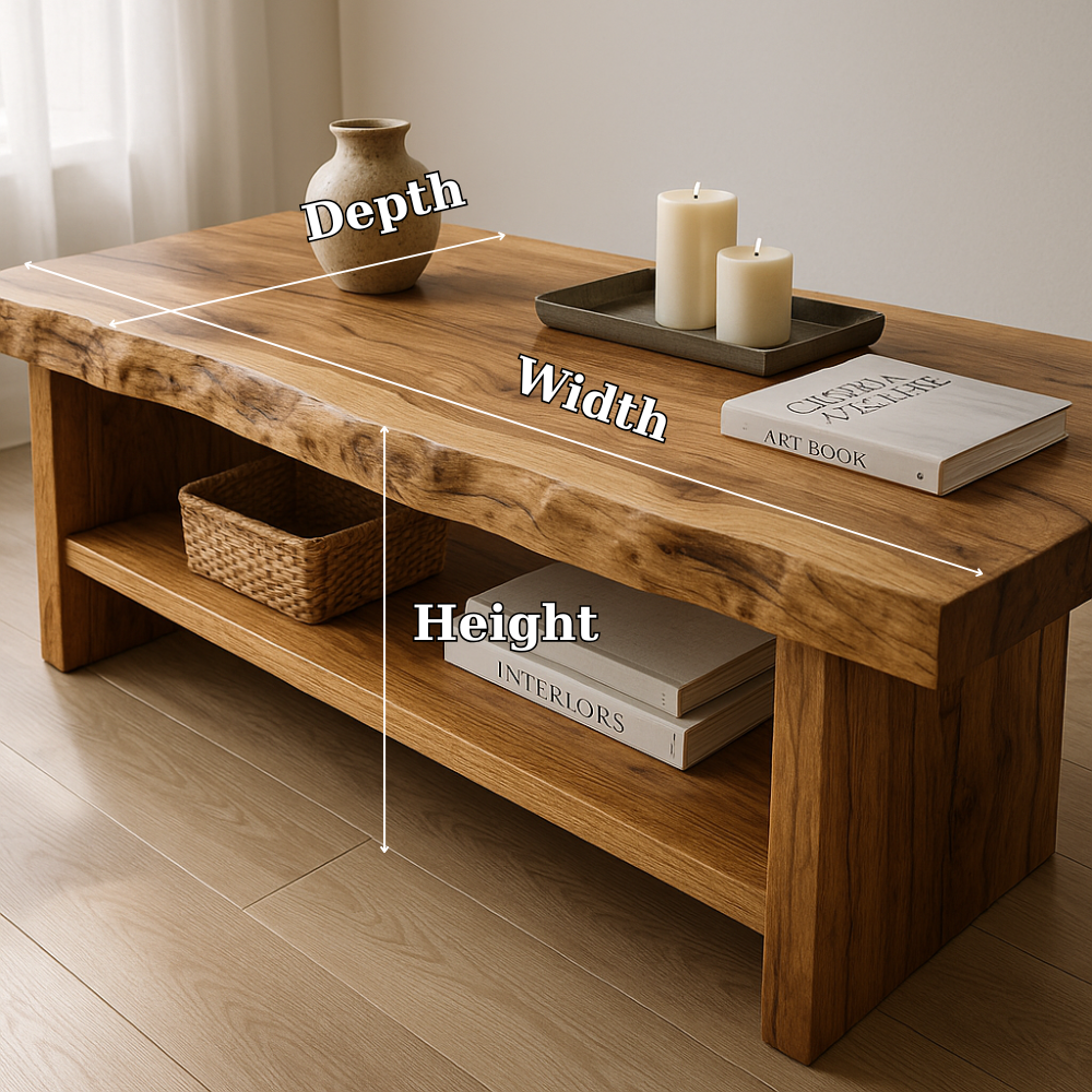 Handcrafted Solid Wood Coffee Table with Live Edge – Natural Rustic Centerpiece for Living Room Kitchnce