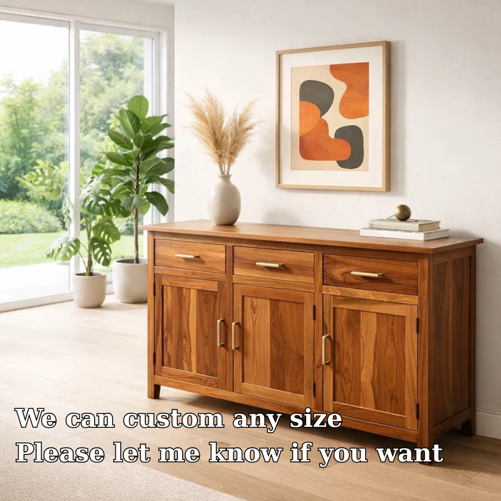 Farmhouse Sideboard Cabinet with 3 Drawers and Doors – Wooden Storage Buffet