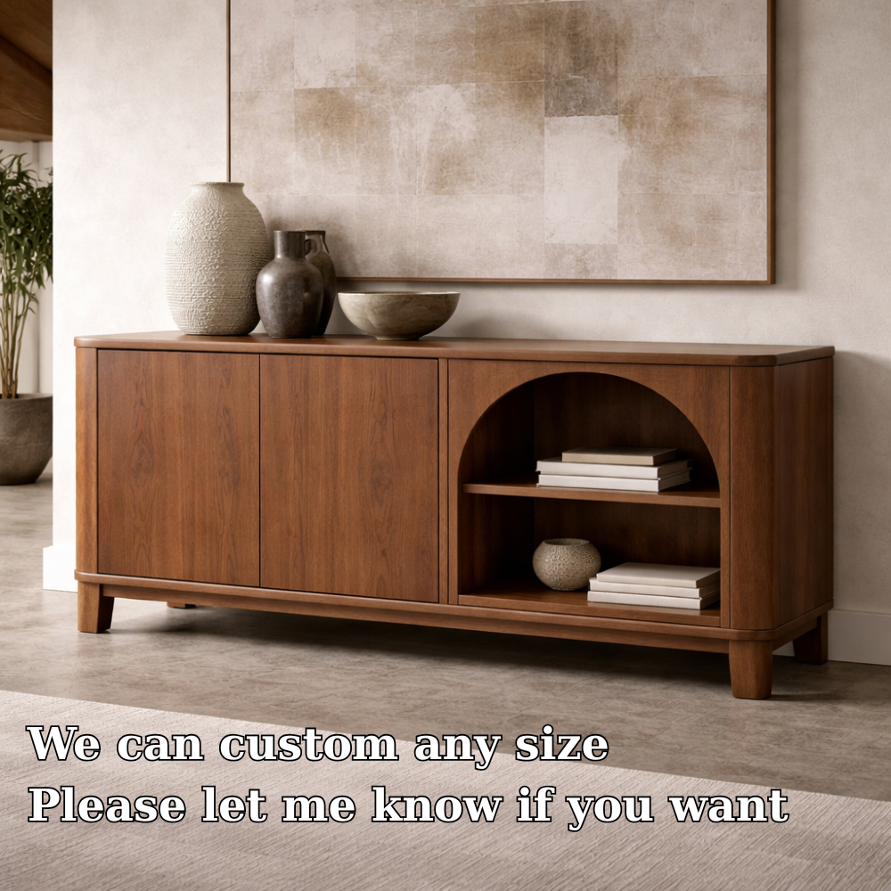 Solid Wood Console Cabinet with Arched Open Shelf and Door Storage