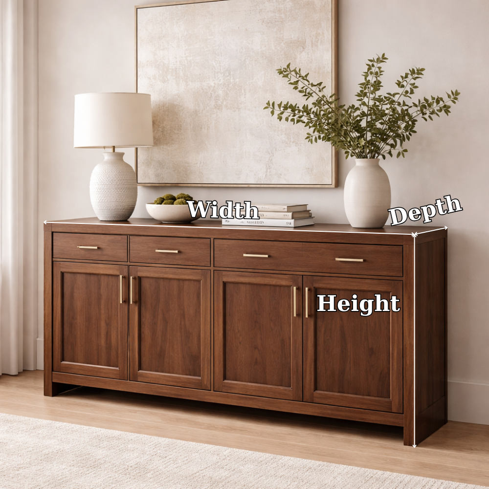 Solid Wood Console Cabinet with Drawers and Door Storage for Living Room