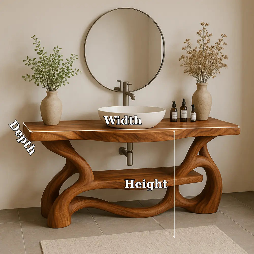 Handcrafted Solid Wood Bathroom Vanity with Sculptural Organic Base – Modern Natural Design Kitchnce