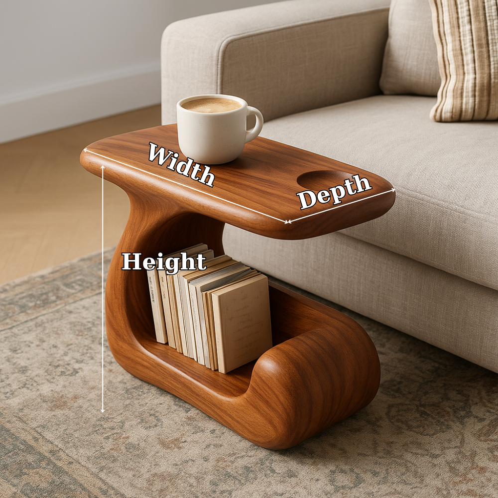 Solid Wood Sofa Armrest Table with Cup Holder and Magazine Storage Side Table