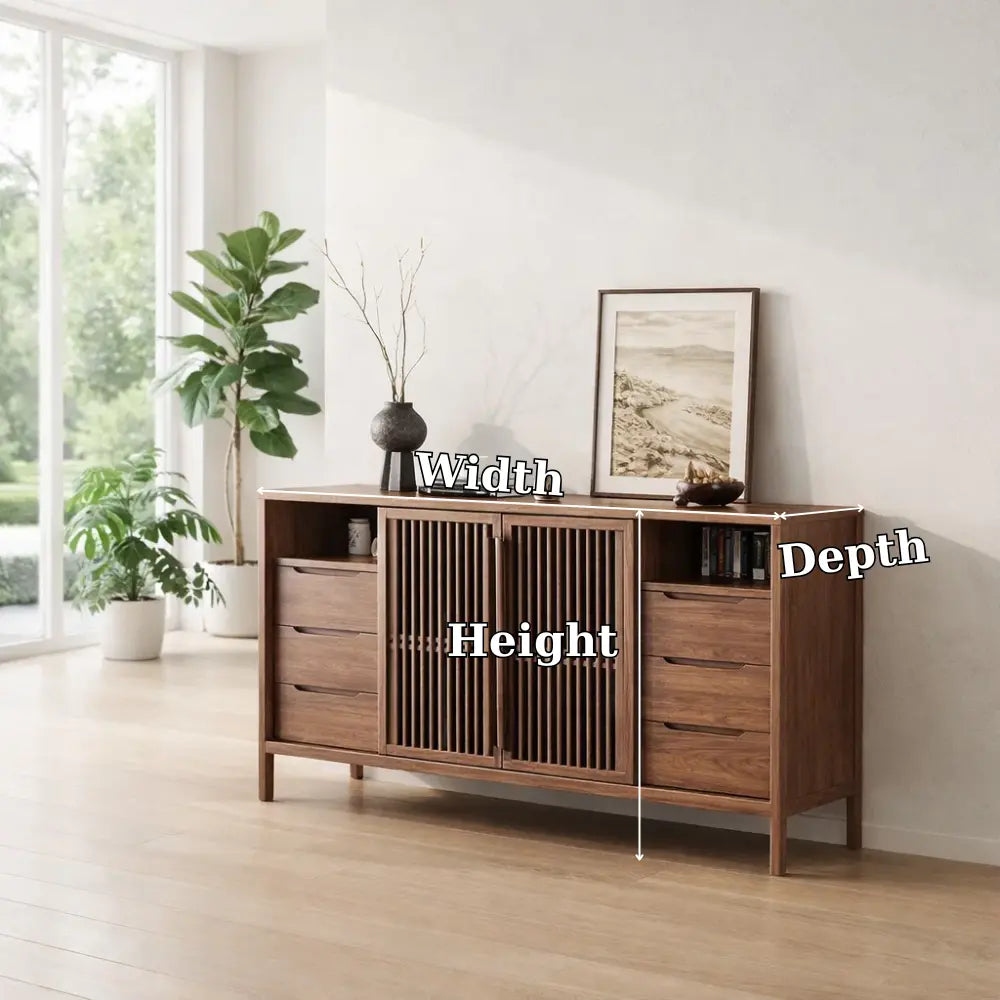 Modern Console Table with Slatted Doors & Multiple Drawers Kitchnce