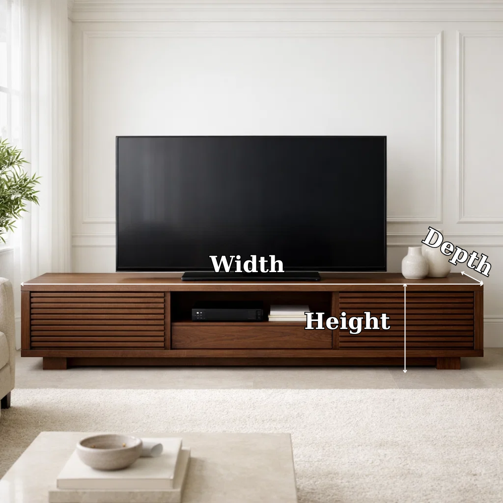 Solid Wood Media Console with Slatted Doors, Modern TV Stand with Storage