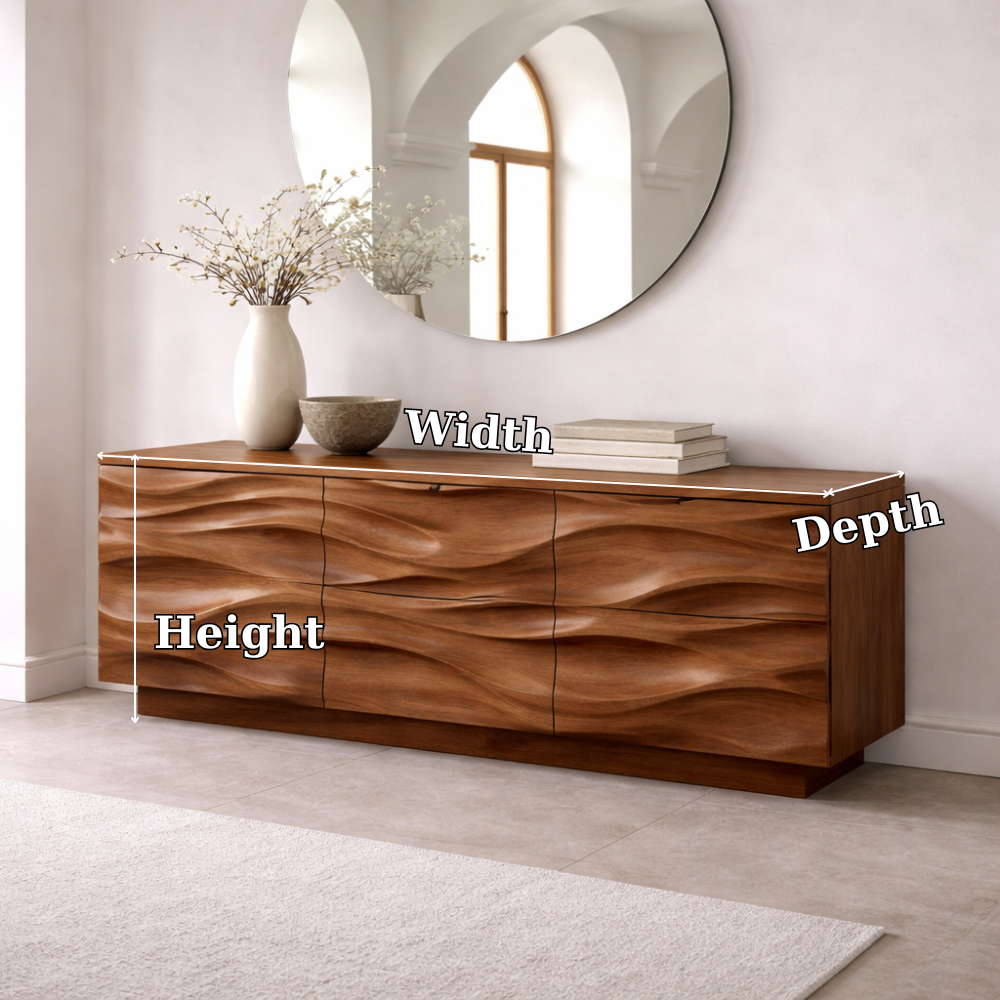 Solid Wood Console Table with Wave Front – Modern Entryway Storage Sideboard
