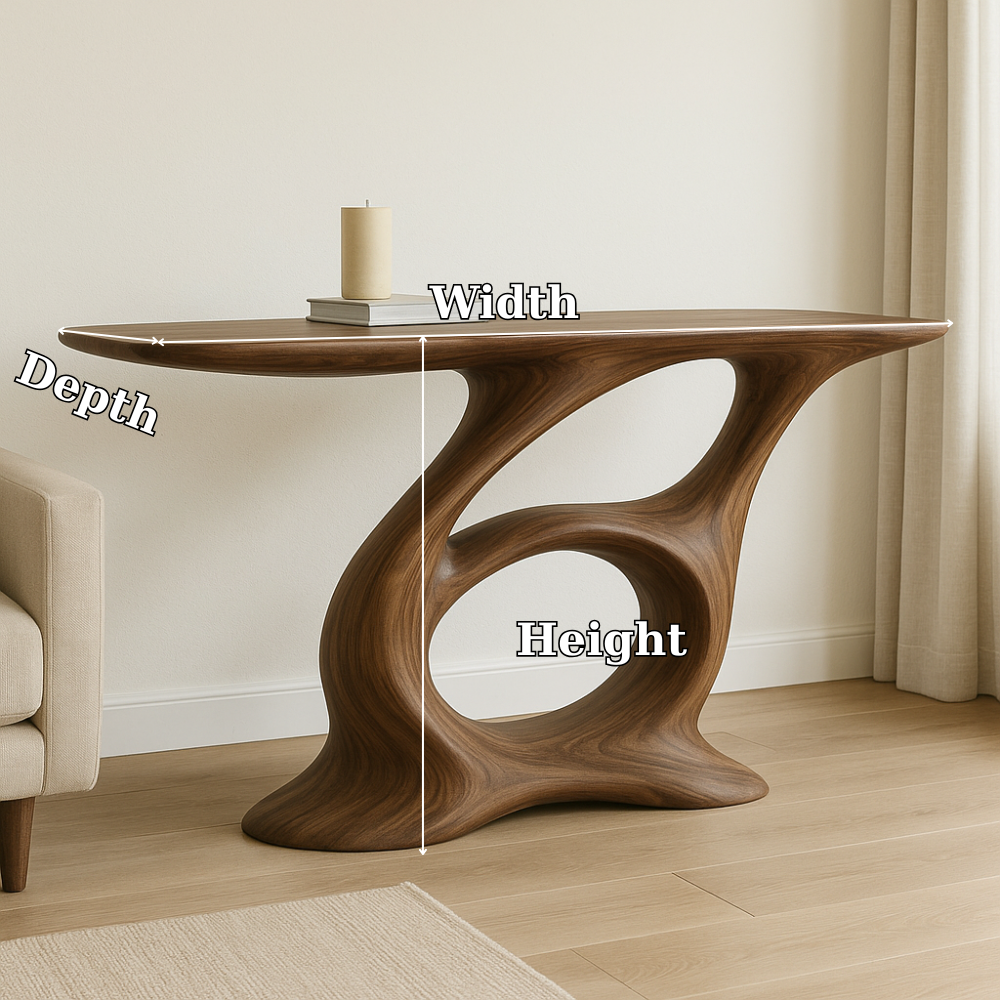 Handcrafted Solid Wood Console Table – Artistic Modern Design with Sculptural Curved Base Kitchnce