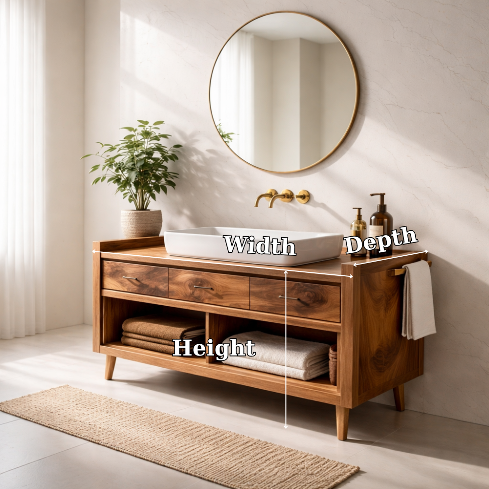 Solid Wood Bathroom Vanity Cabinet with Drawers – Modern Rustic Vanity