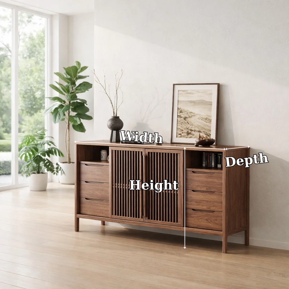 Large Sideboard Cabinet with Slatted Doors and Drawers – Modern Storage Console