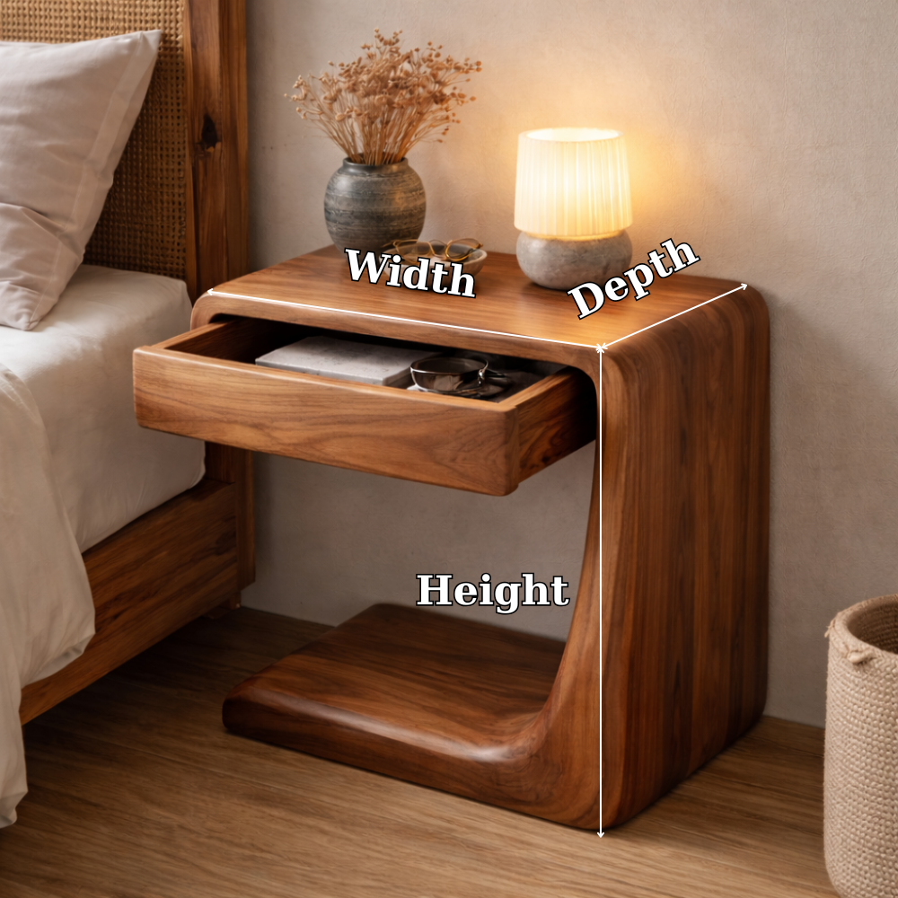 Solid Wood Nightstand with Drawer – Modern Bedside Table with Storage Shelf Kitchnce