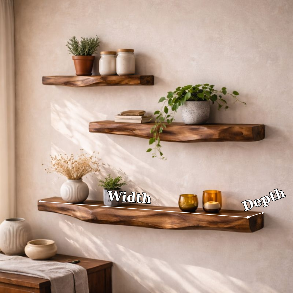 Handcrafted Solid Wood Organic Wall Shelf - Unique Live Edge Floating Decor for Home & Kitchen
