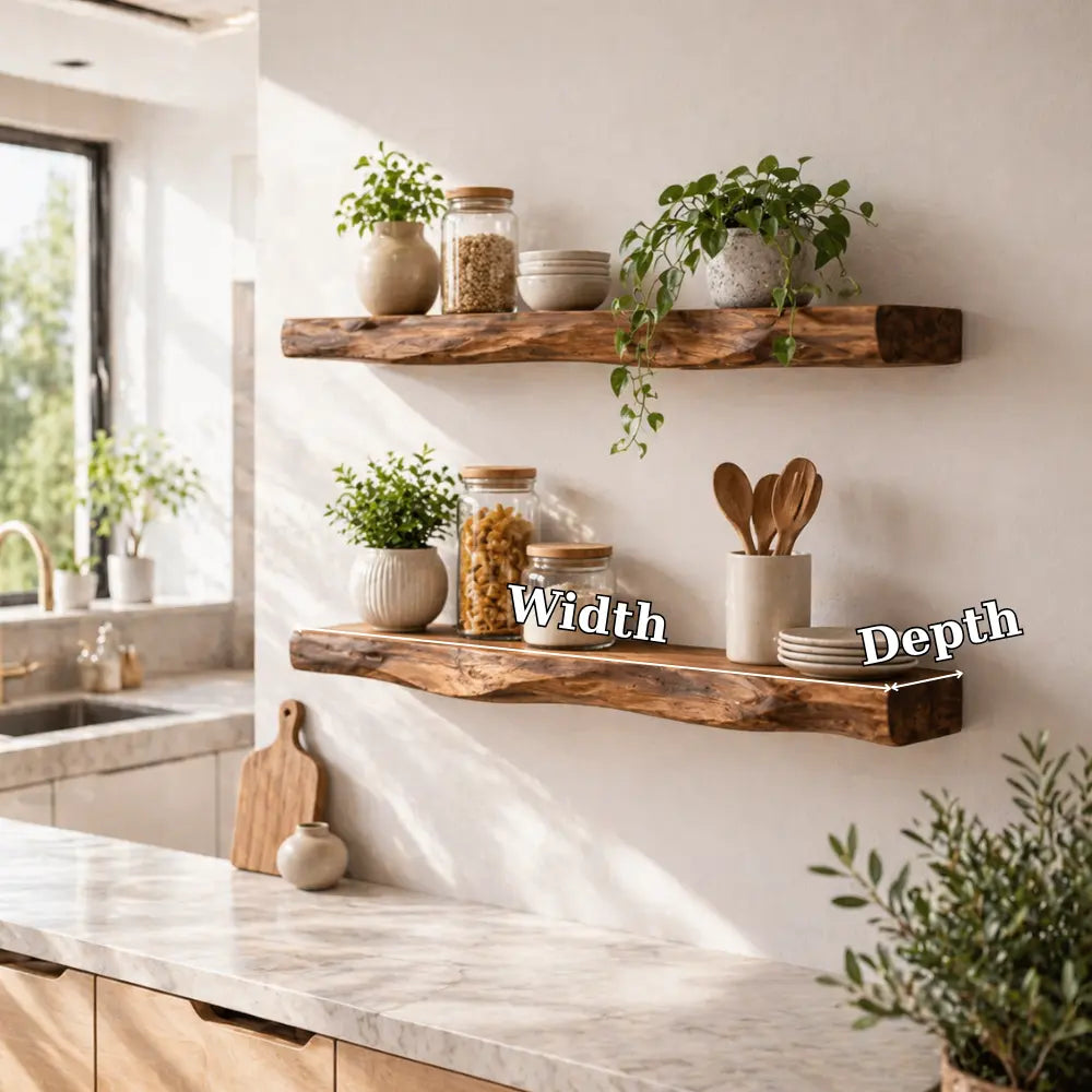 Solid Wood Floating Wall Shelf Rustic Live Edge Kitchen Wall Mounted Shelf Kitchnce