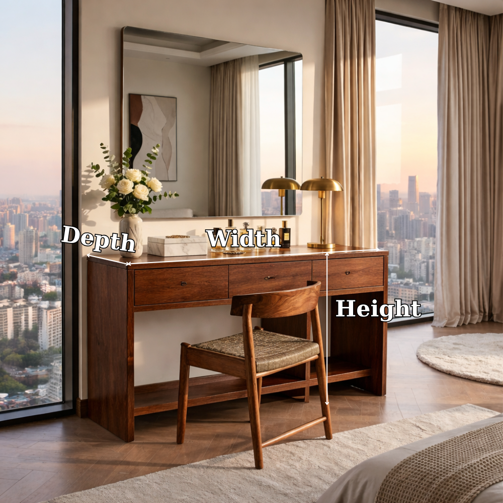 Handcrafted Solid Wood Makeup Vanity – Modern Minimalist Design