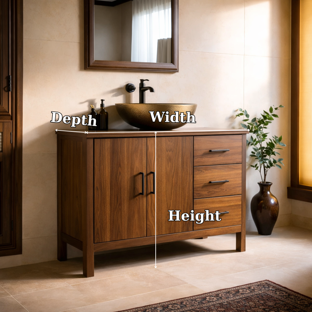 Solid Wood Bathroom Vanity with 3 Drawers and Double Door Cabinet for Storage