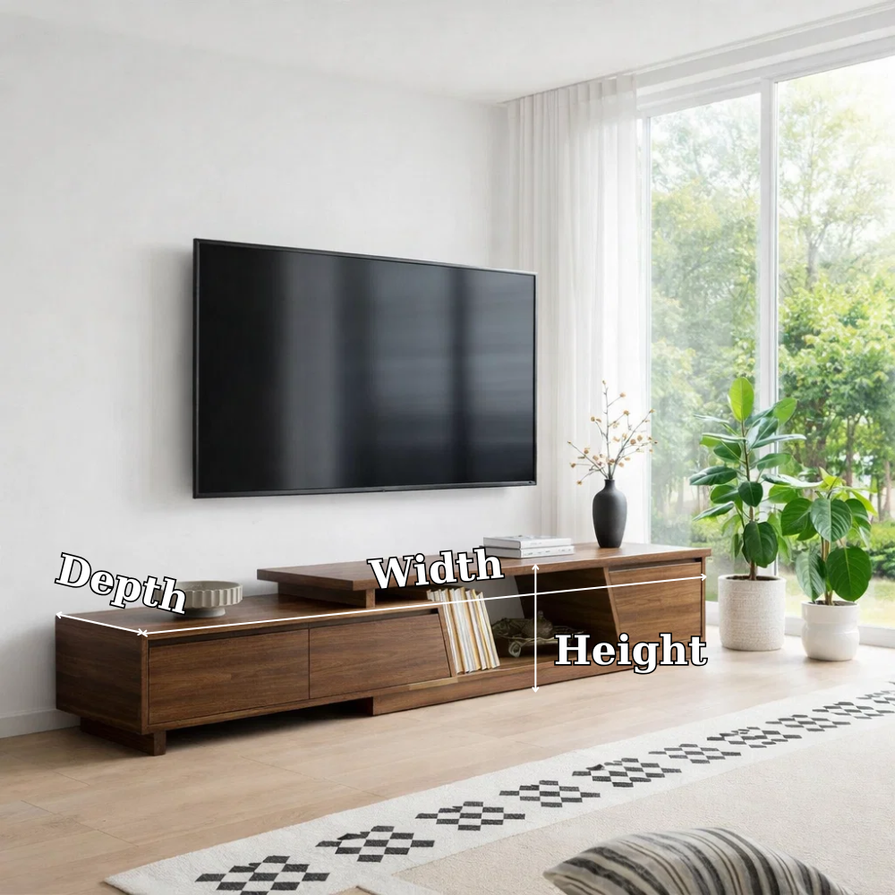 Modern Solid Wood TV Console with Low Profile & Open Storage