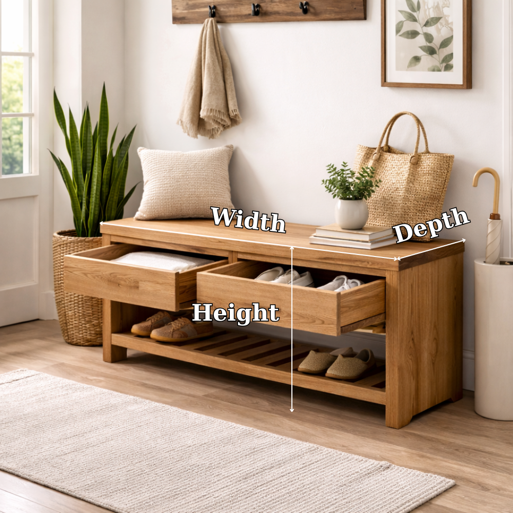 Wood Entryway Bench with Storage Drawers | Modern Hallway Seating & Shoe Rack Kitchnce