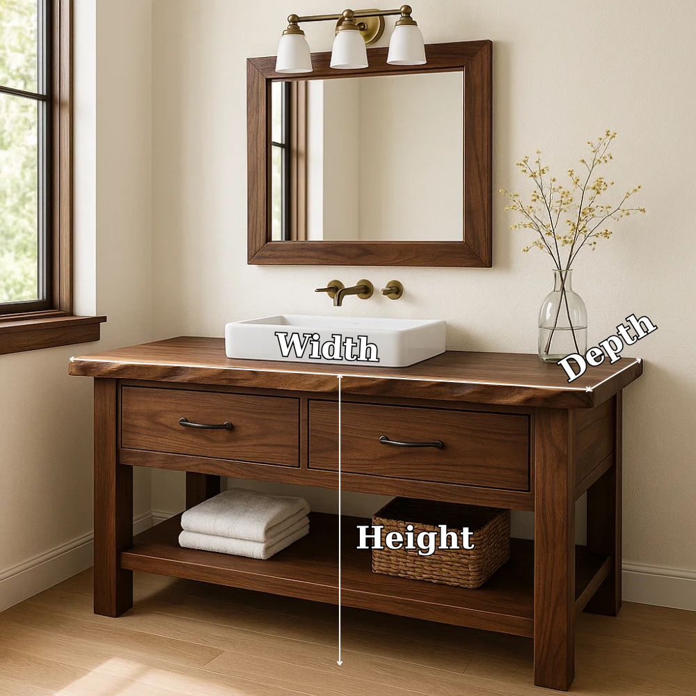 Solid Wood Bathroom Vanity Walnut Farmhouse Single Sink with Drawers and Shelf