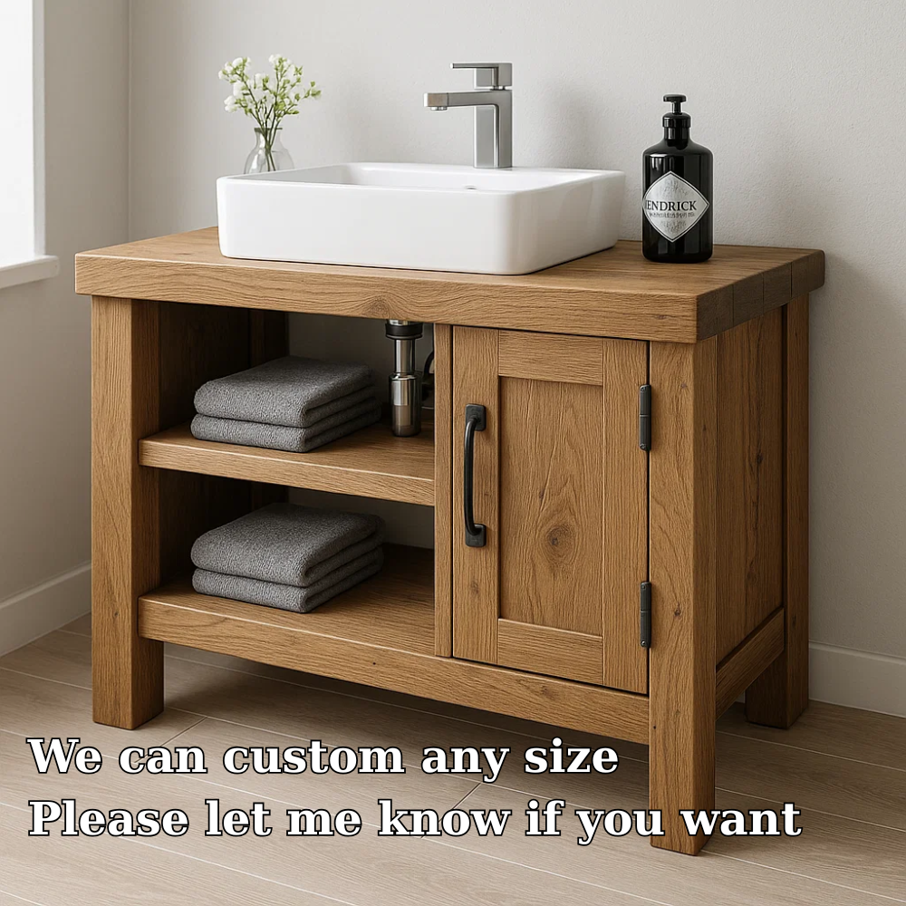 Solid Wood Bathroom Vanity Cabinet – Modern Oak Bathroom Vanity with Shelf Storage Kitchnce