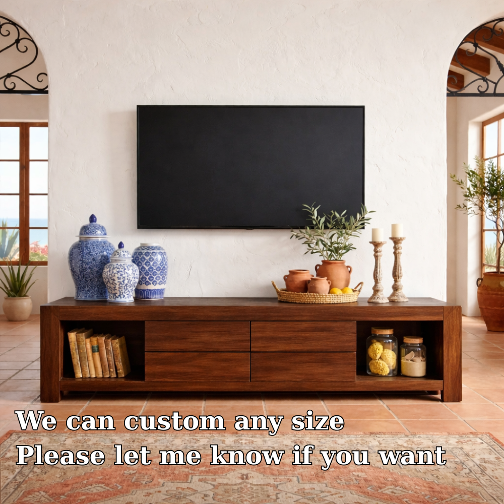 Solid Wood Media Console with Storage – Modern TV Stand for Living Room