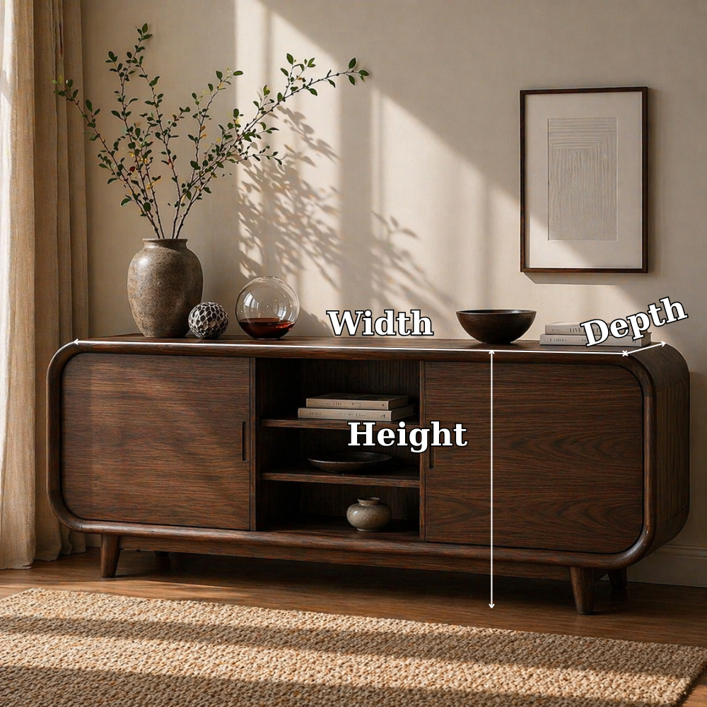 Modern Solid Wood Sideboard Cabinet with Sliding Doors & Open Shelf Storage