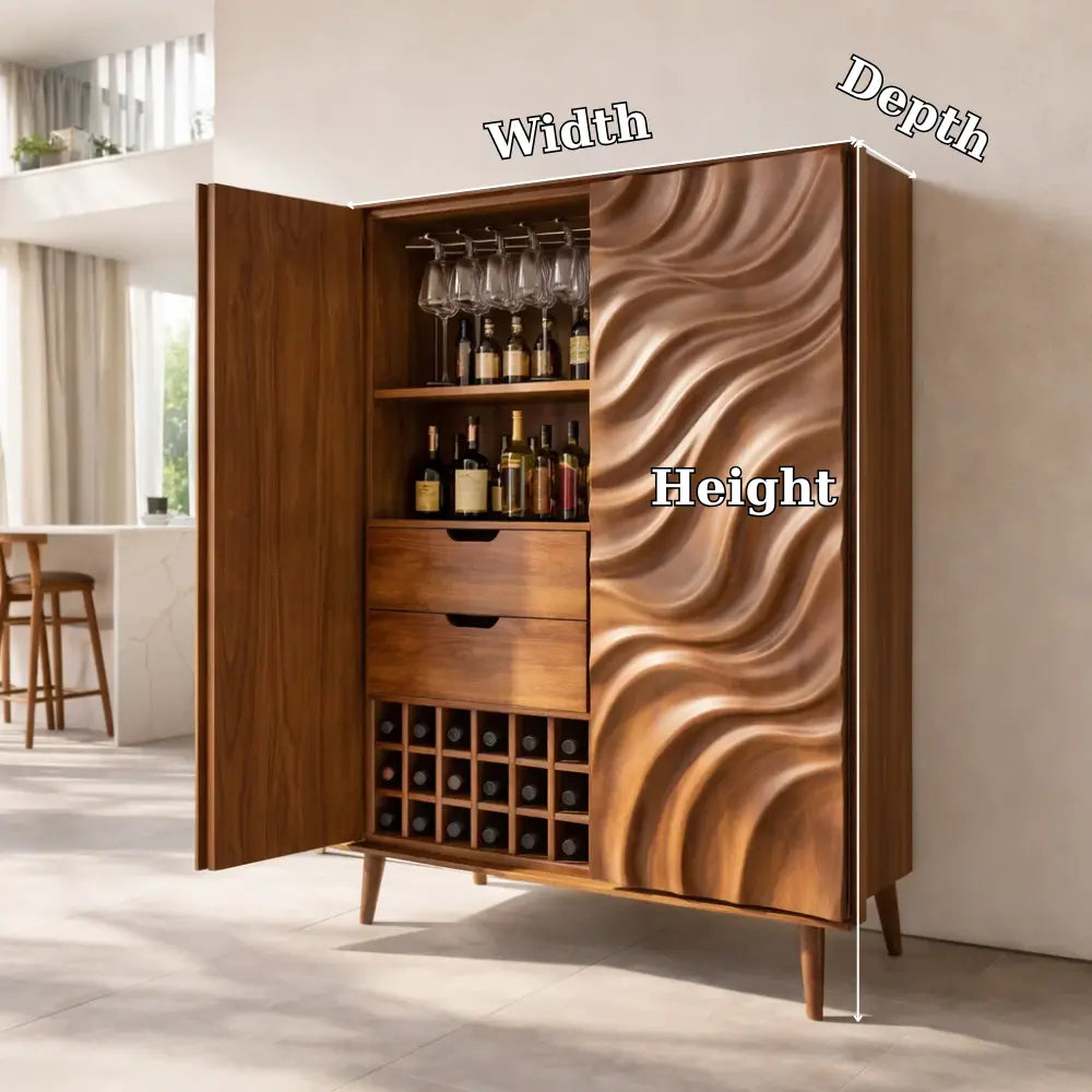 Solid Wood Bar Cabinet with Wine Rack – Modern Liquor Storage Cabinet Kitchnce
