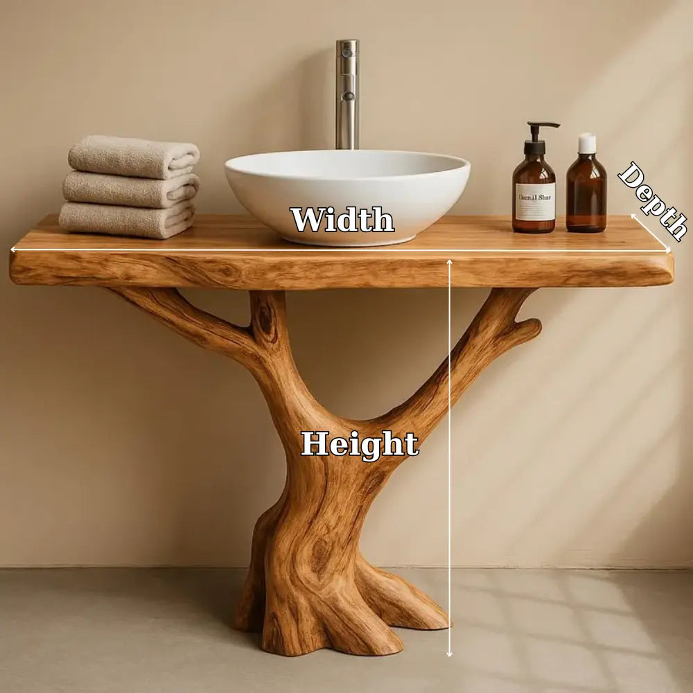 Handcrafted Solid Wood Bathroom Vanity with Tree Trunk Base – Organic Minimalist Sink Stand Kitchnce
