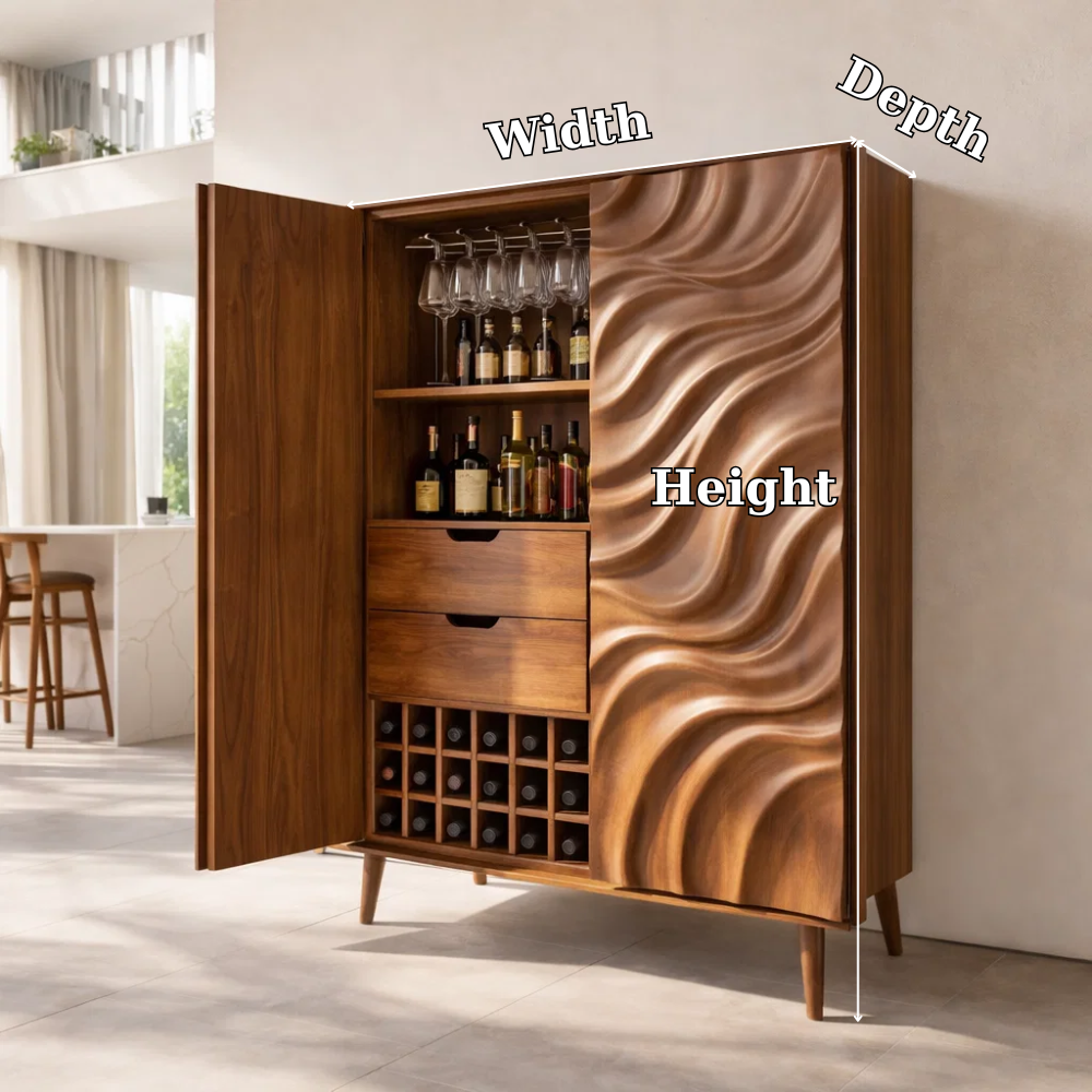 Solid Wood Bar Cabinet with Wine Rack – Modern Liquor Storage Cabinet