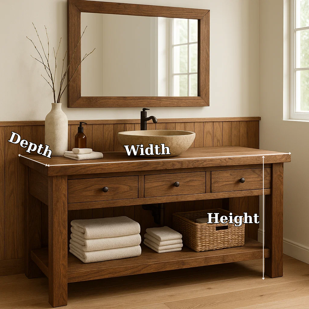 Solid Wood Bathroom Vanity with Drawers and Open Shelf Rustic Single Sink Vanity