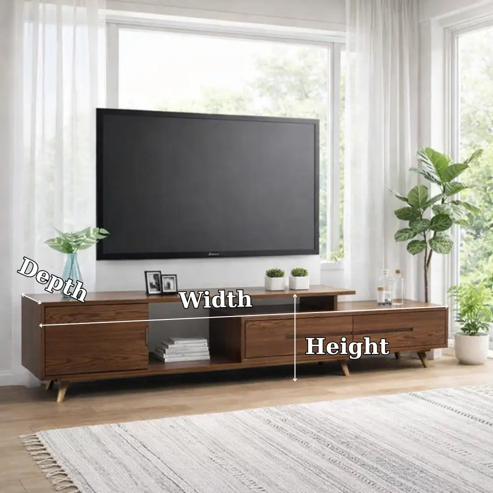 Solid Wood TV Cabinet – Modern Low Media Console with Storage Kitchnce