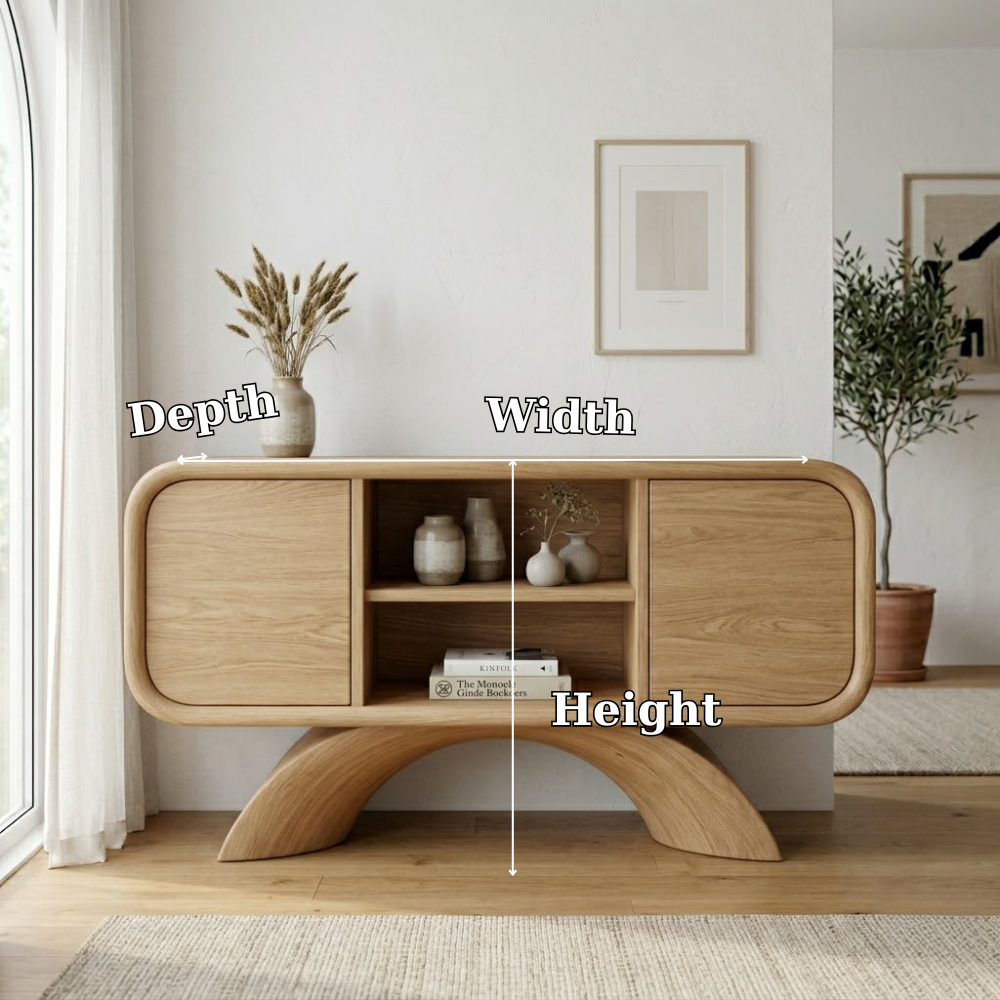 Arched Base Oak Console Cabinet - Modern Japandi Sideboard with Curved Silhouette