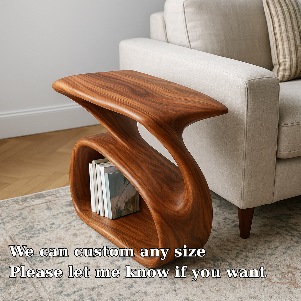 Solid Wood Sofa Armrest Table with Storage Shelf Modern Couch Side Table
