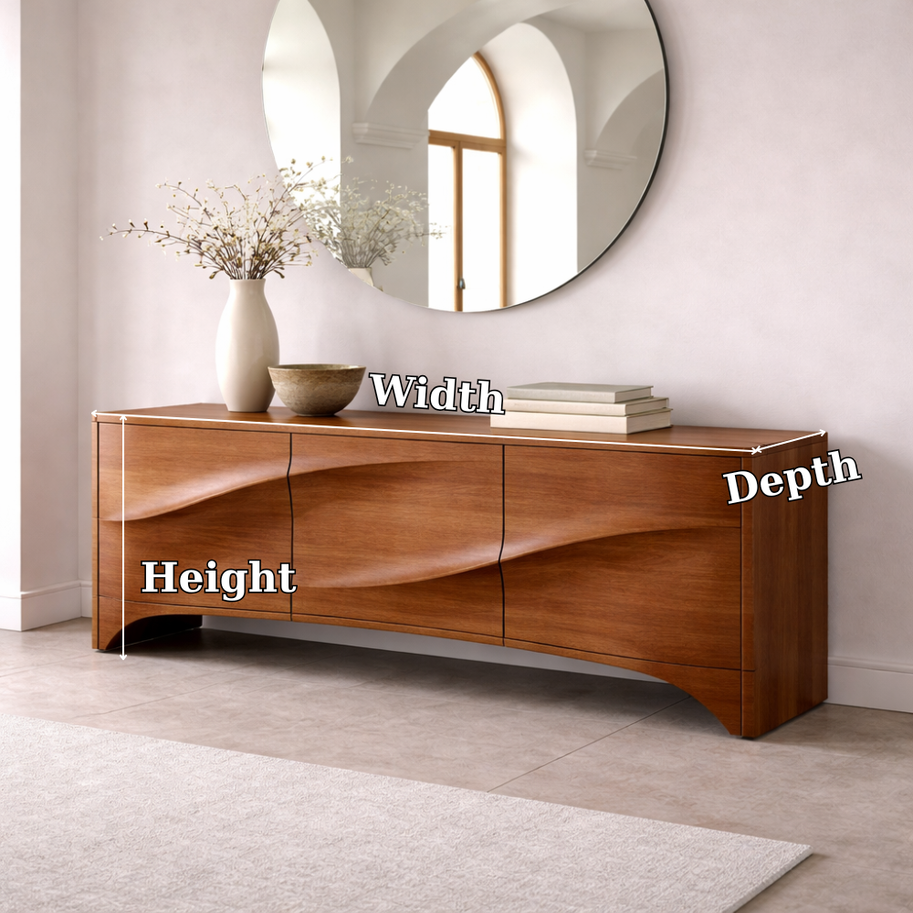 Solid Wood Console Table with Curved Design – Modern Entryway Storage Sideboard