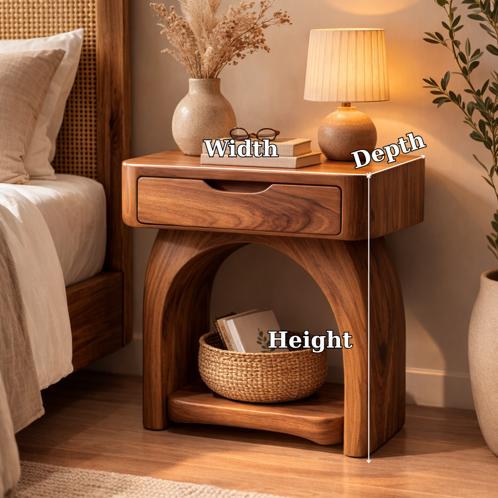 Solid Wood Nightstand with Drawer and Shelf – Modern Bedside Table for Bedroom Kitchnce