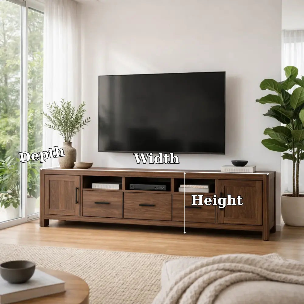 Solid Wood TV Cabinet with Drawers – Modern Walnut Media Console Kitchnce