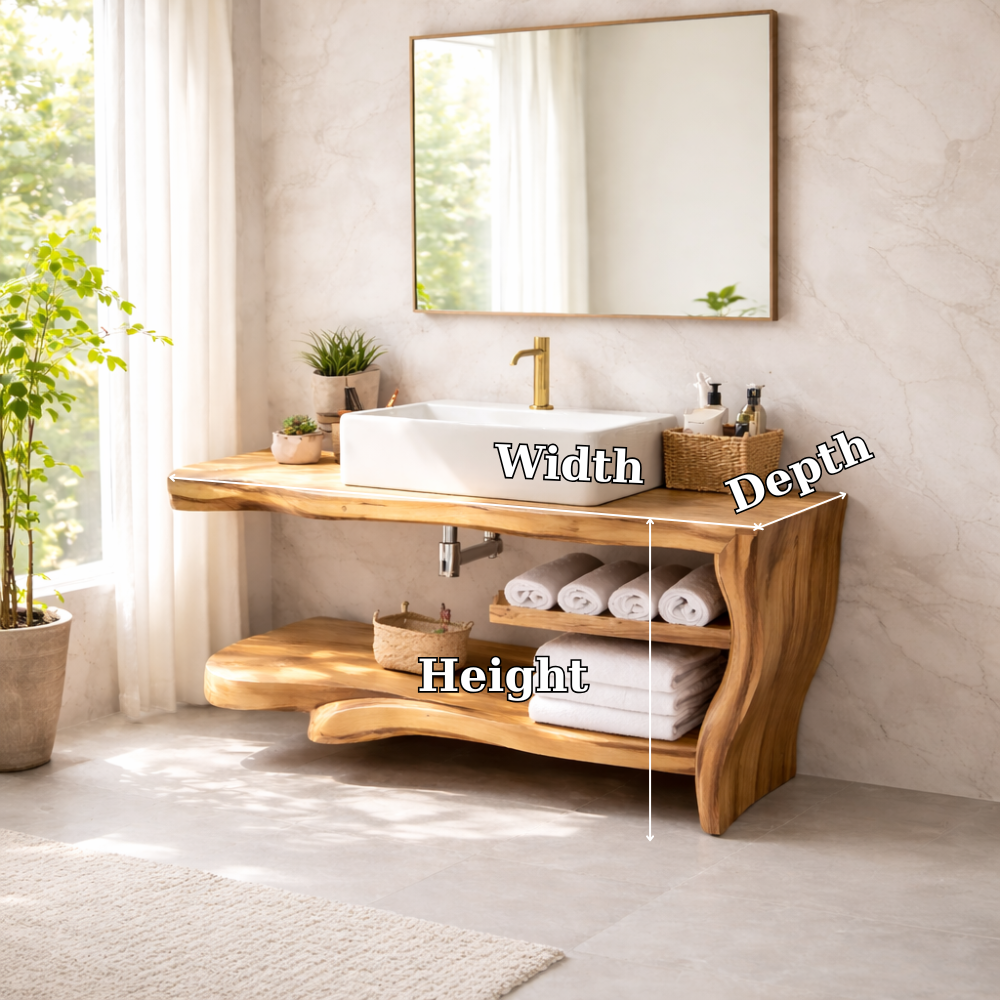 Live Edge Solid Wood Bathroom Vanity with Shelf β Rustic Modern Floating Vanity