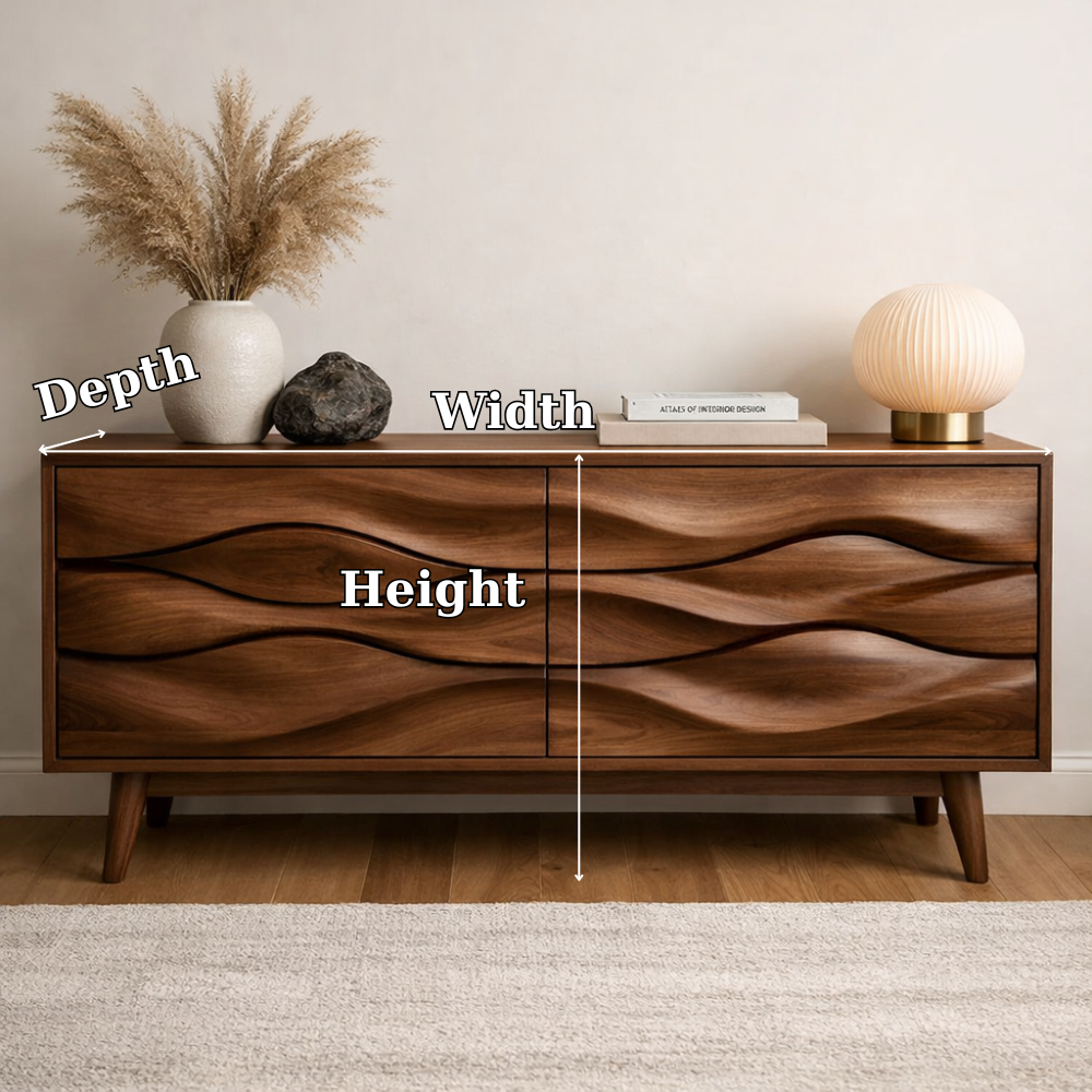 Solid Wood Wave Carved Console Cabinet – Modern Sculptural Sideboard