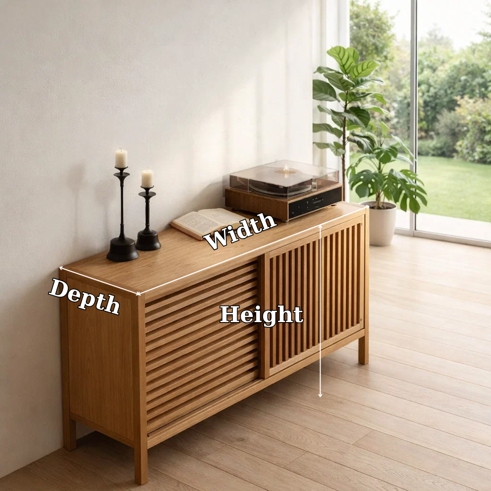 Slatted Sliding Door Sideboard Cabinet – Modern Minimalist Storage Console