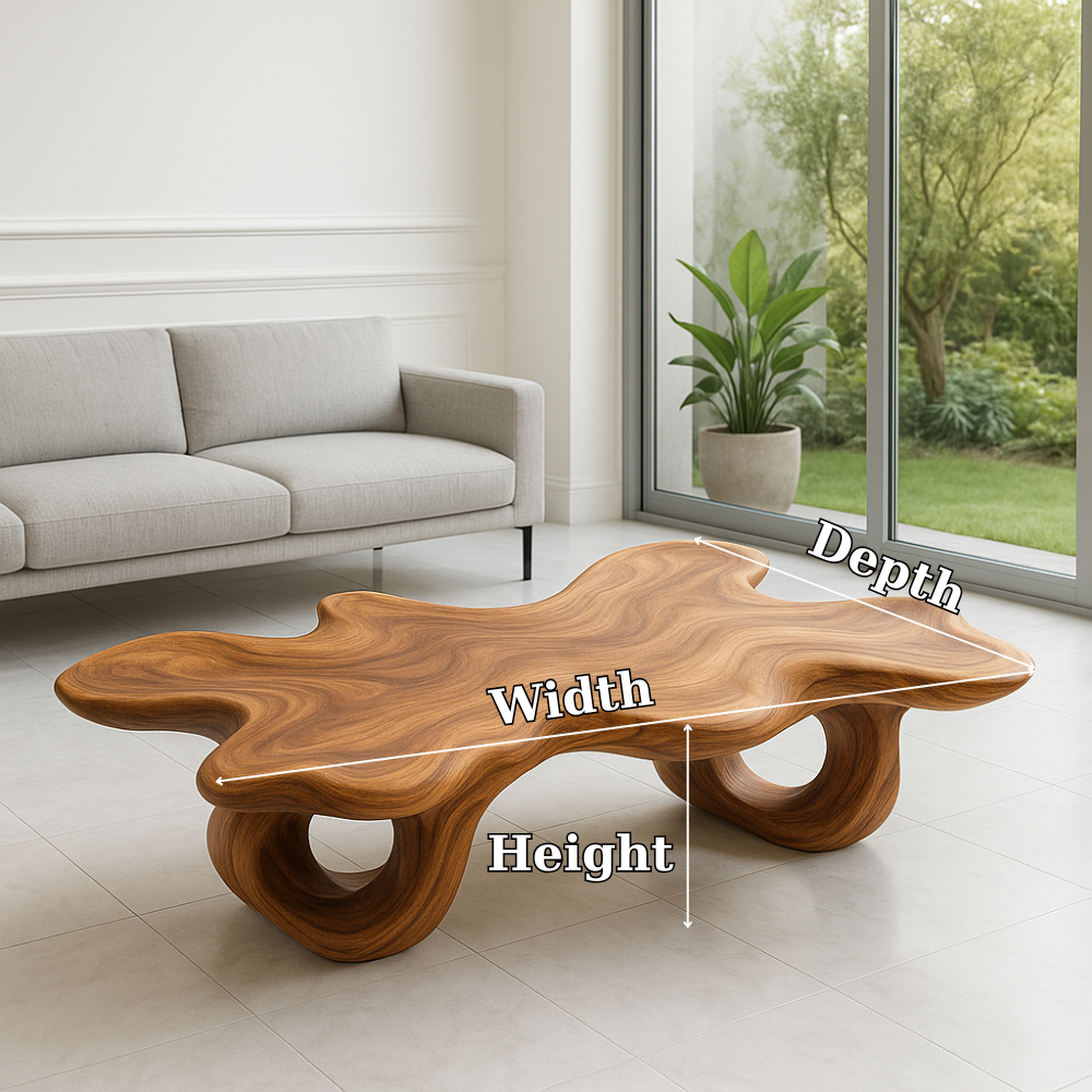 Modern Solid Wood Coffee Table with Unique Organic Shape for Contemporary Living Room Kitchnce