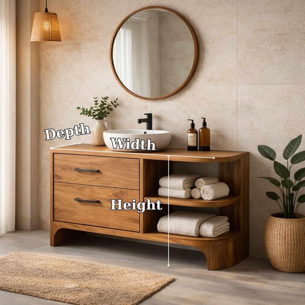 Solid Wood Bathroom Vanity with Drawers and Open Shelf – Modern Bathroom Vanity Cabinet