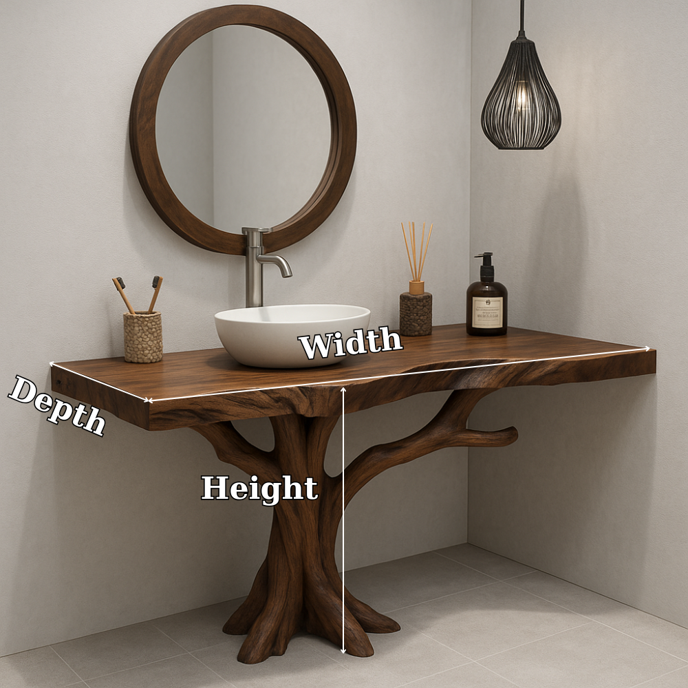 Handcrafted Solid Wood Bathroom Vanity – Organic Tree Branch Base with Vessel Sink Design Kitchnce