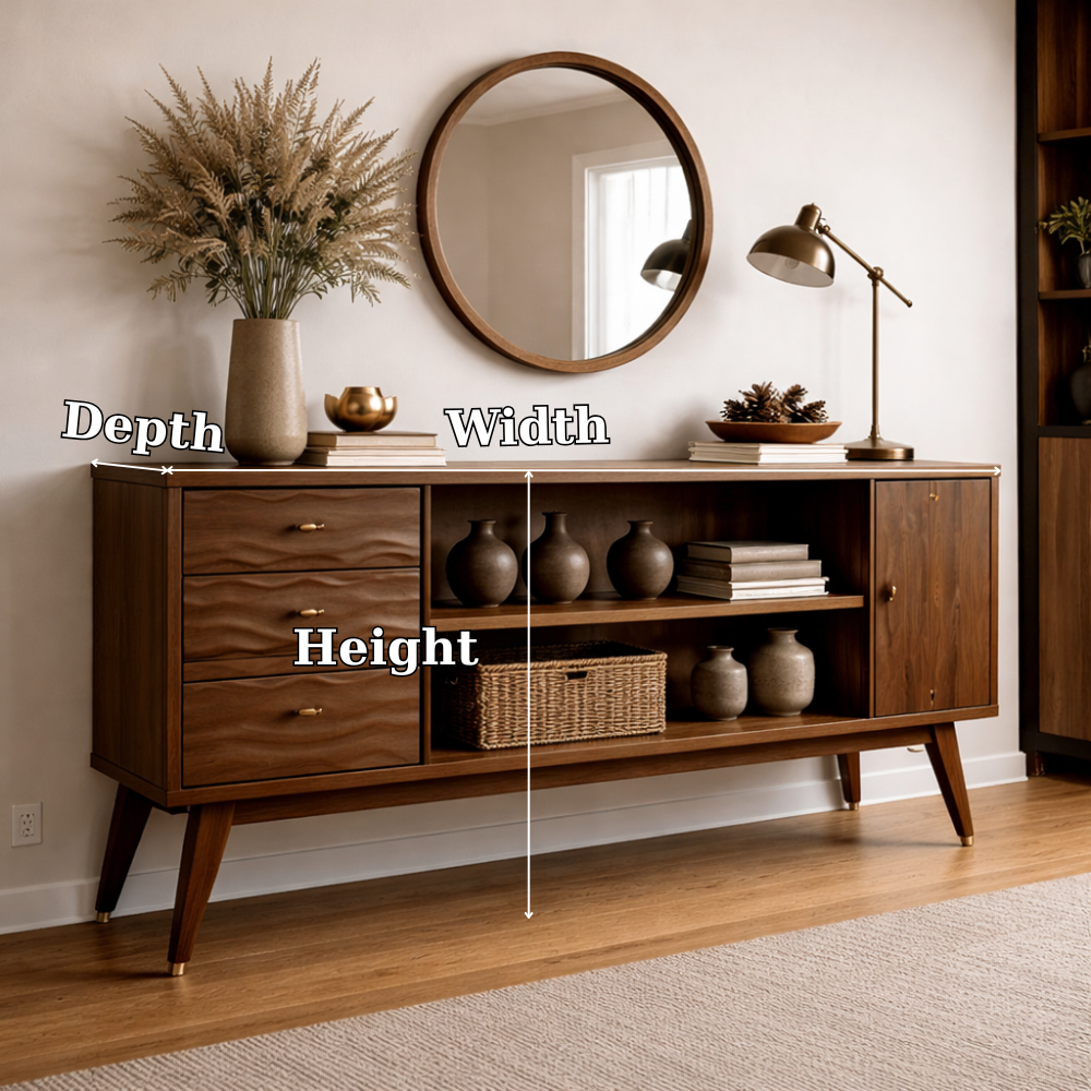 Mid-Century Modern Walnut Console Cabinet -Storage with Elegant Wave Design