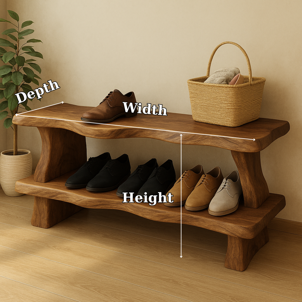 Rustic Wooden Shoe Storage Bench – Solid Wood Entryway Bench with Open Shelf Kitchnce