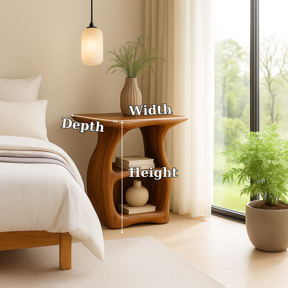 Contemporary Oak Nightstand with Unique Curved Shelves - Minimalist Design Kitchnce