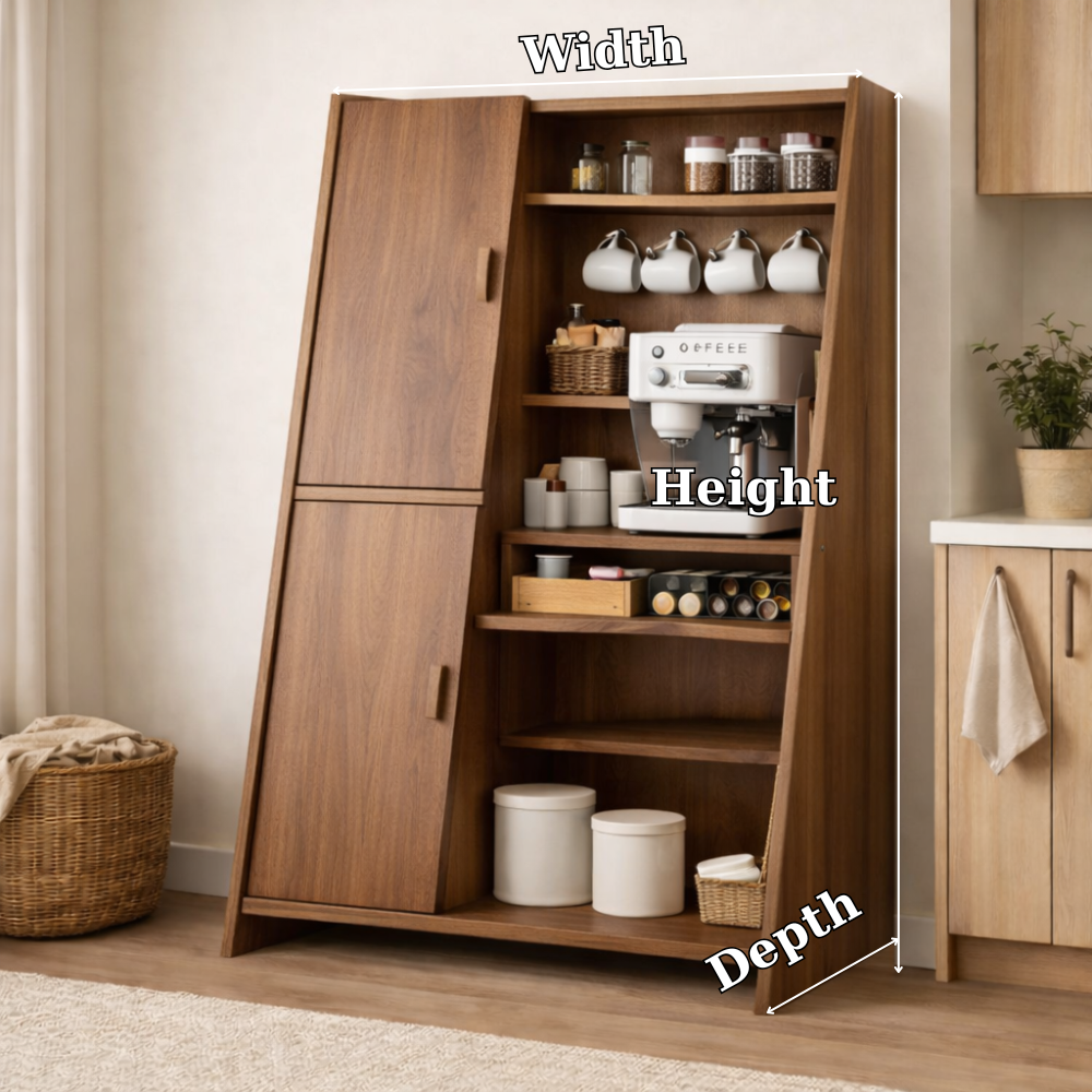 Solid Wood Bar Cabinet with Storage Shelves – Modern Home Coffee & Liquor Cabinet