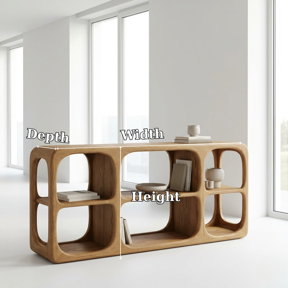 Minimalist Light Oak Console Cabinet - Sculptural Open Shelf Sideboard