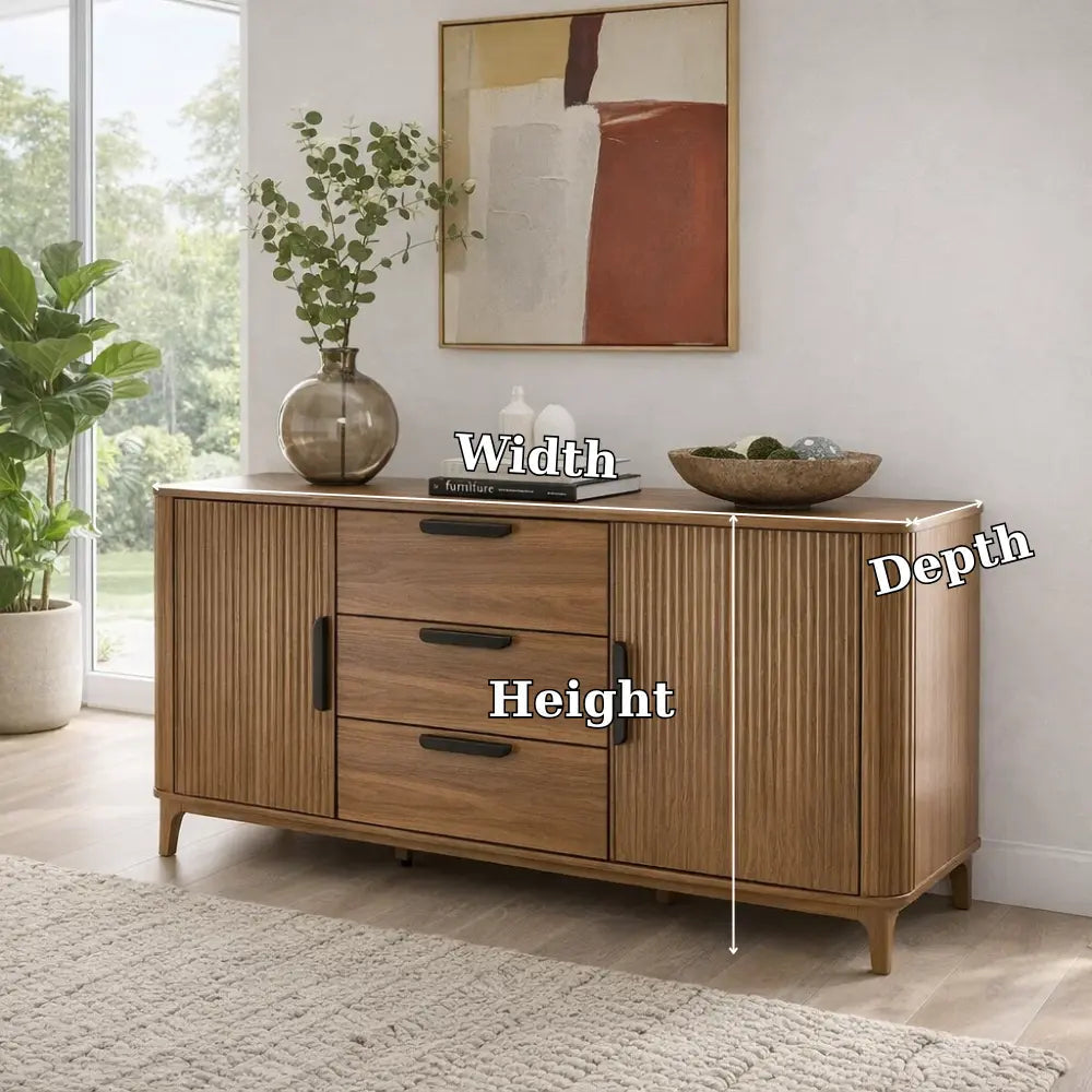 Modern Console Table with Fluted Doors & Drawers Kitchnce