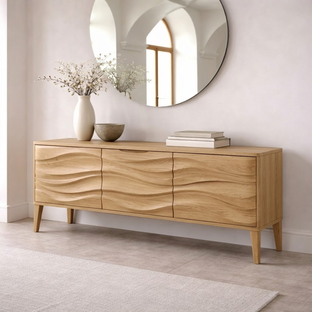 Solid Wood Console Table with Wave Front – Modern Entryway Storage ...
