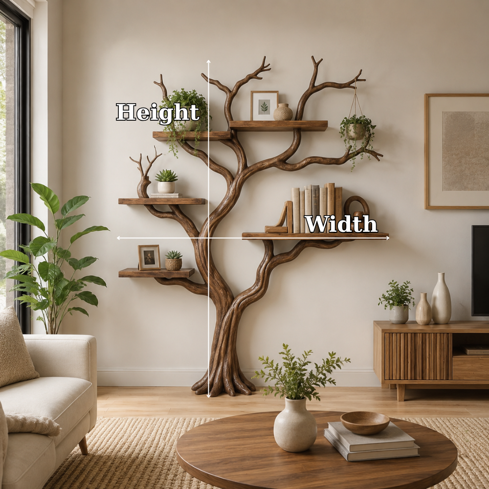 Rustic Solid Wood Tree Bookshelf for Elegant Living Room Storage
