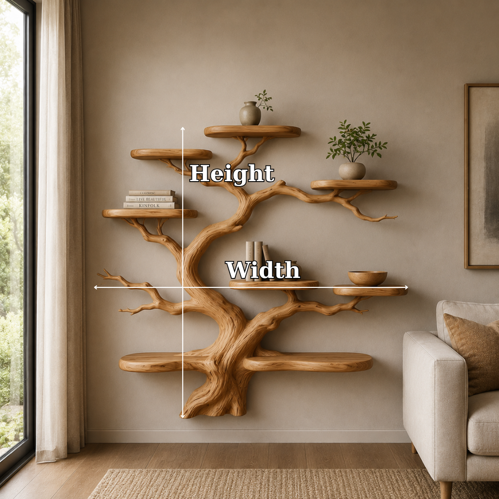 Modern Solid Wood Tree Bookshelf Floating Wall Shelf Handmade Organic Tree Bookcase