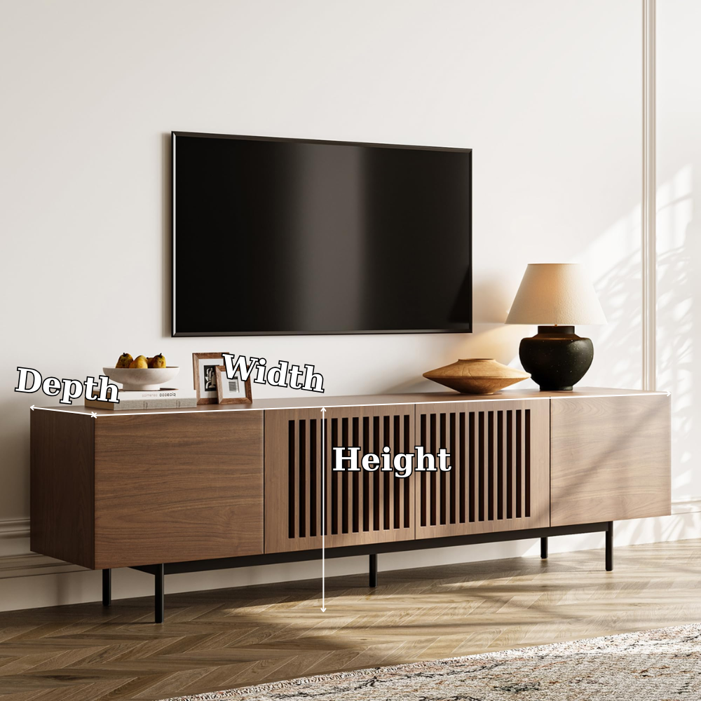 Solid Wood Media Console with Slatted Doors – Modern TV Stand Cabinet